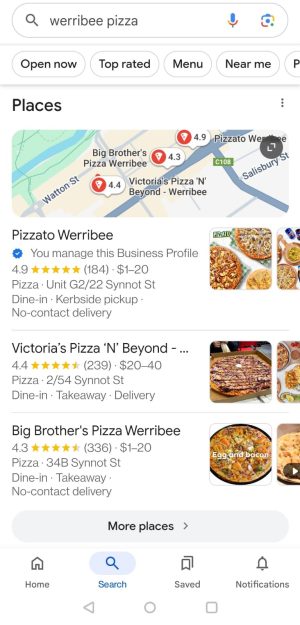 pizza werribee maps screenshot